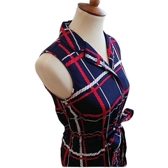 Talbots Nautical Rope Plaid Stripe Sleeveless Shirt Dress Size 2P - Picture 4 of 11